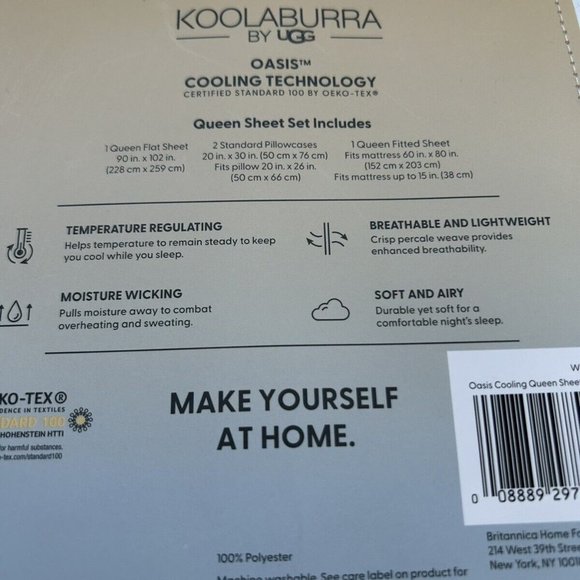 UGG OASIS Queen Size Sheet Set 4 Piece Set Cooling Technology Bright White NEW - Picture 4 of 6
